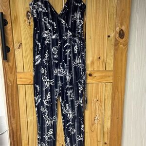 Derek Heart Navy and White Floral Jumpsuit